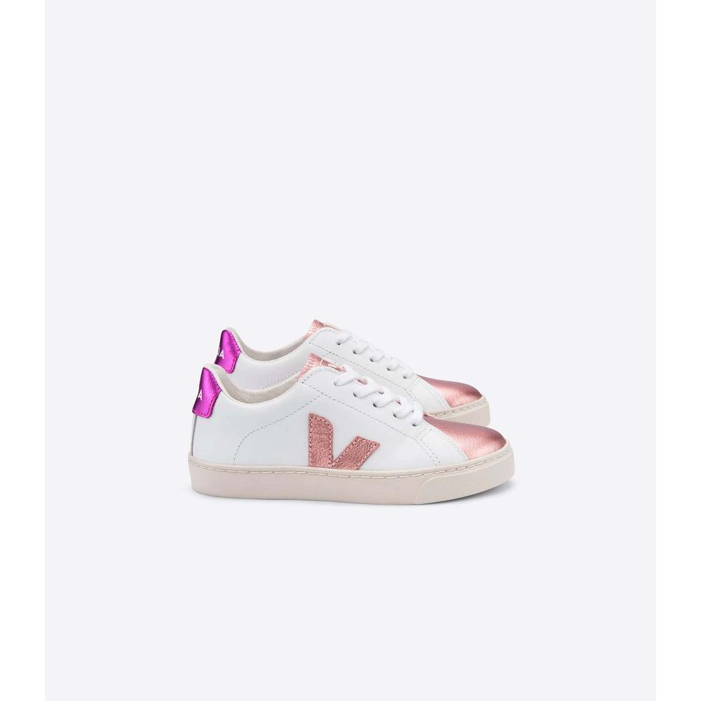 Veja ESPLAR LEATHER Sneakers Kinderen White/Pink/Purple | NL 809PJJ